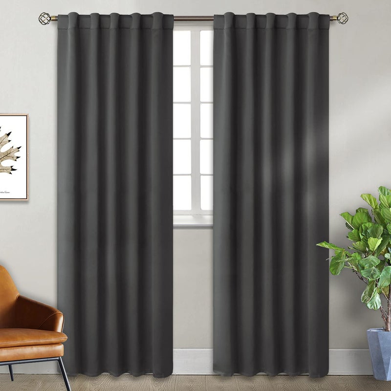 BGment Grey Curtains for Living Room 84 inch Length 2 Panels - Thermal Insulated Curtains for Bedroom Rod Pocket and Back Tab Room Darkening Drapes, 42 x 84 Inch, Dark Grey - Image 1
